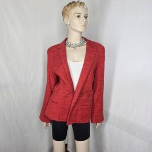 Vtg Bay Waters Tweed Blazer Womens 16 Red Notch Lapel Lined Career Jacket Artsy